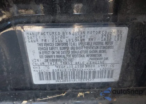 2020 Nissan Sentra S Xtronic Cvt из США, поврежденный, VIN 3N1AB8BV8LY213927